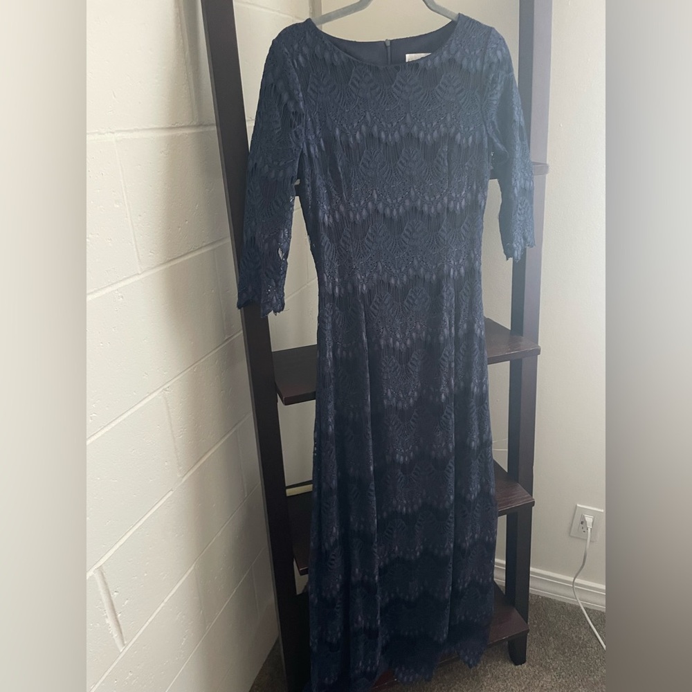 Dainty Jewells Navy Blue Lace Long Sleeve Midi Dress